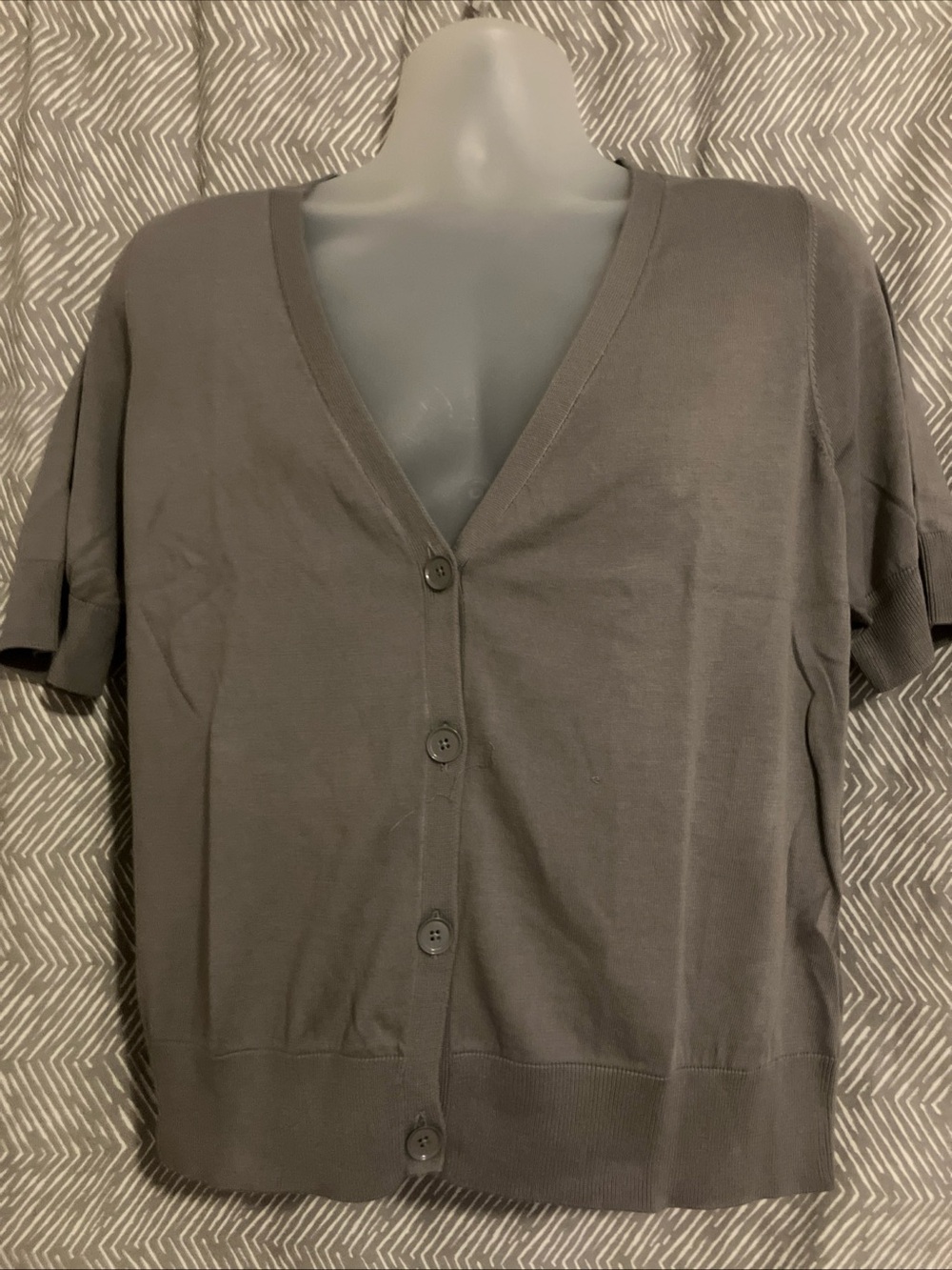 Talbots Short-Sleeve V-Neck Button Cardigan - Gray